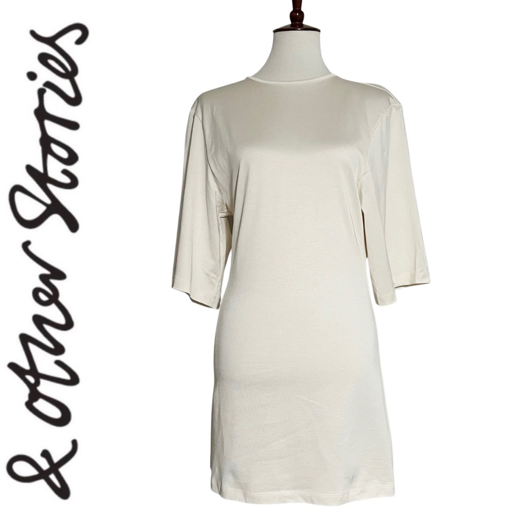 & Other Stories Viscose Cotton Tie Back Elbow Sleeve Shift‎ Dress Small